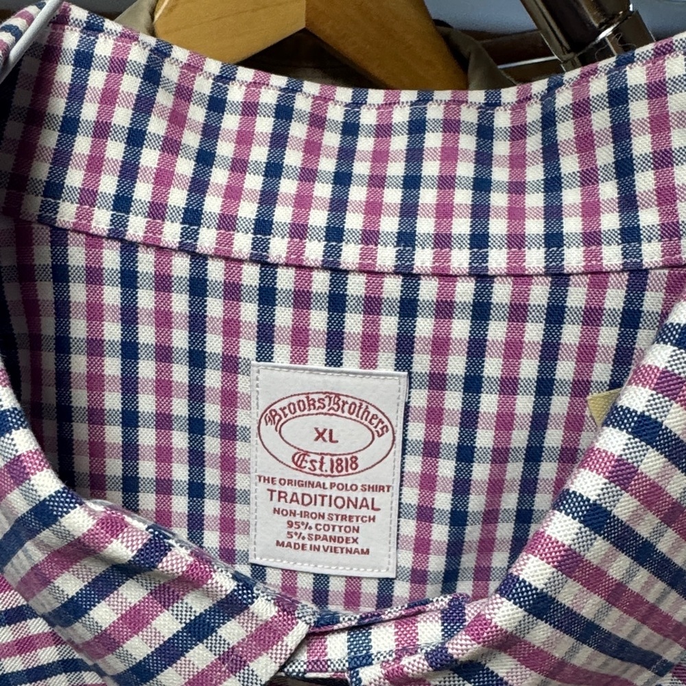 Brooks Brothers Men's Plaid Shirt - Blue and Pink